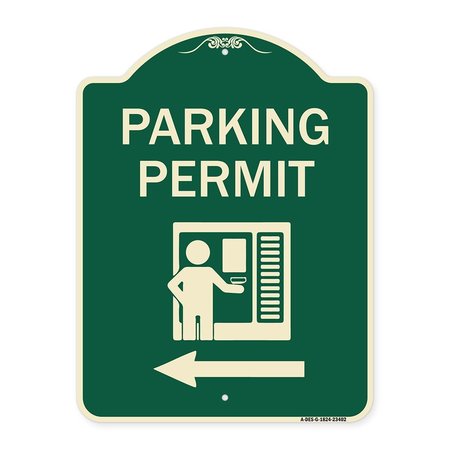 SIGNMISSION Parking Permit With Left ArrowHeavy-Gauge Aluminum Architectural Sign, 24" x 18", G-1824-23402 A-DES-G-1824-23402
